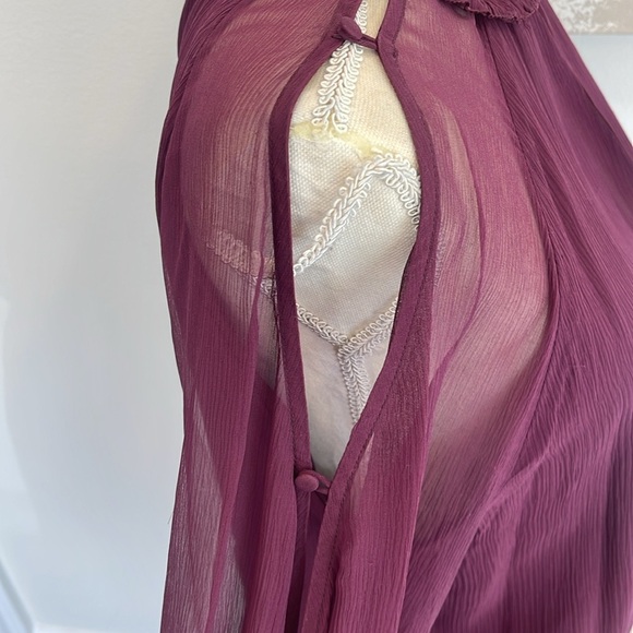 Parker Shelli Shirred Silk Dress in Wine Burgundy High Neck Size Medium - Picture 11 of 12